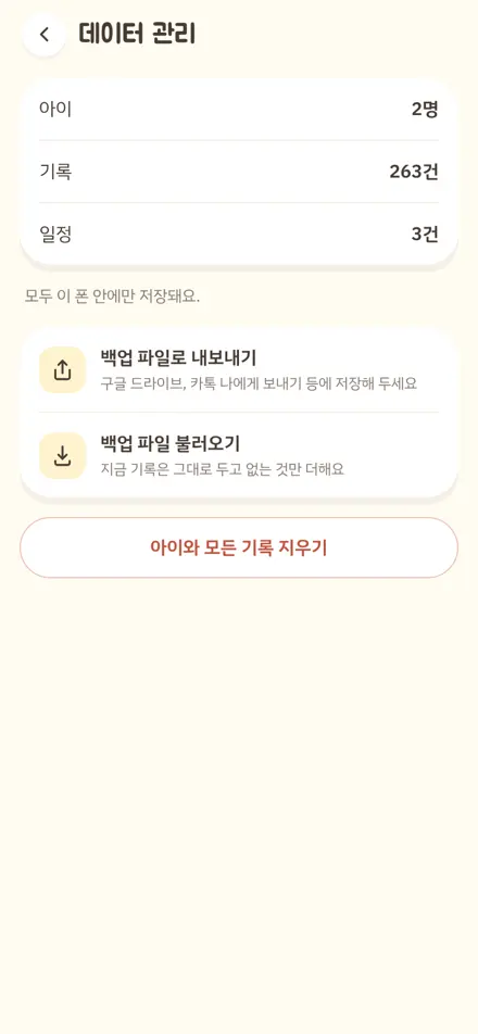 데이터 관리 화면